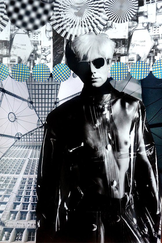 Andy Warhol's world. Surrealism fantasy city - Black and white contemporary urban pop art