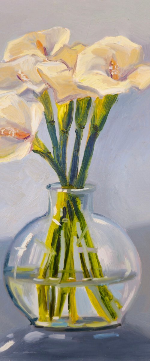 White Calla Lilies by Joan Mato