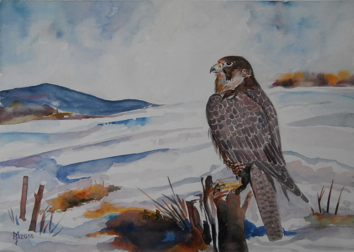 Impressionistic Animal Watercolour By Zoran Mihajlovic Muza, 15 X 11", Waiting For The Prey, Original Artwork