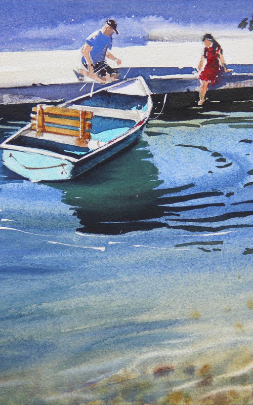 Boating lake - Original watercolor painting on paper, sea, lake, seascape. by Alina Shangina ❤️