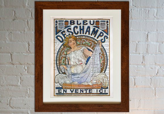 Bleu Deschamps - Collage Art Print on Large Real English Dictionary Vintage Book Page