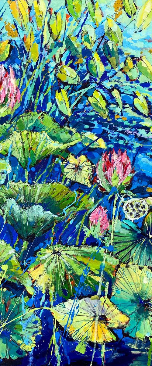 Pink Flowers and Water Lilies by Irina Rumyantseva