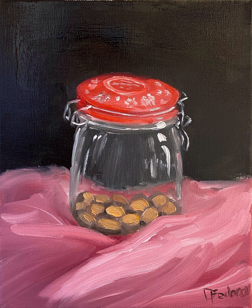 Impressionistic Still Life Oil Painting By Dmitry Fedorov, 10 X 12, Glass Jar With The Cookies, Original Artwork