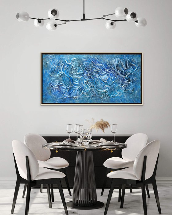 FOREVER IN A MOMENT. Abstract Blue , Teal, Turquoise Textured 3D Art, Coastal Painting with Dimensions