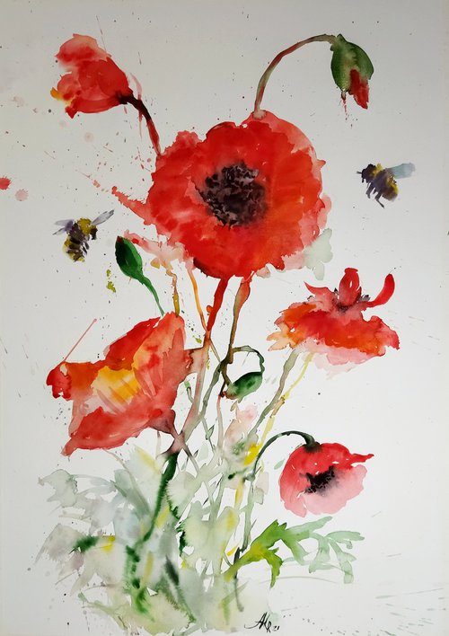 Red poppies by Ann Krasikova
