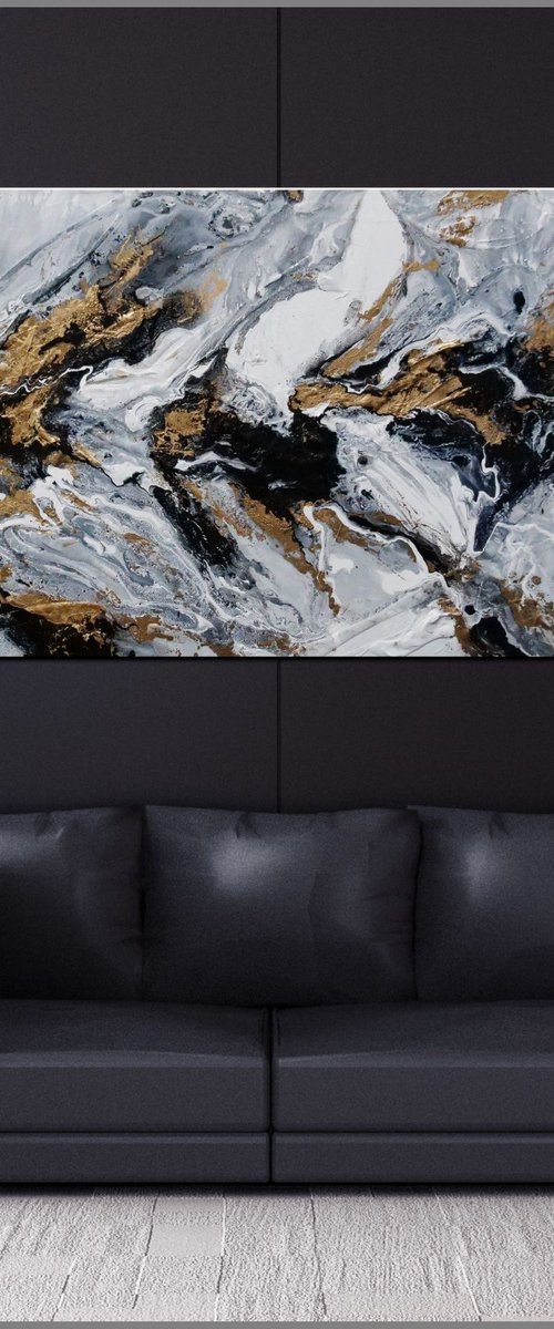 Golden Crunch 200cm x 80cm Grey White Gold Textured Abstract Art by Franko