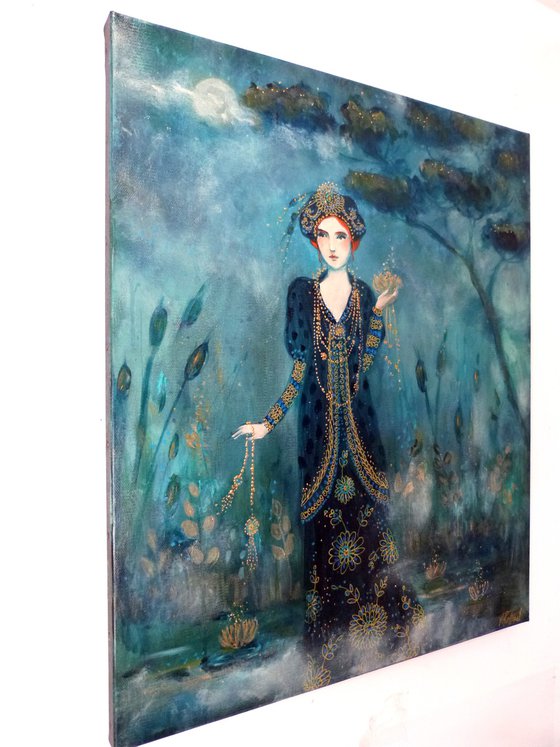 The empress of mist 55 x 46 cm. Art déco woman