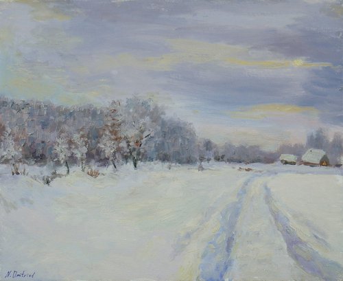 The Snowy Road - winter landscape painting by Nikolay Dmitriev