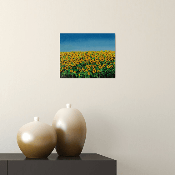 Sunflower field !!  Ready to hang painting!! Impasto flower painting!! Floral landscape