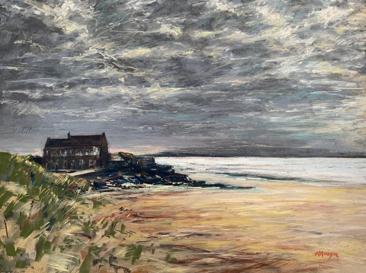 Impressionistic Landscape Pastel Drawing By Andrew Moodie, 24 X 18, The Clubhouse Brancaster, Original Artwork