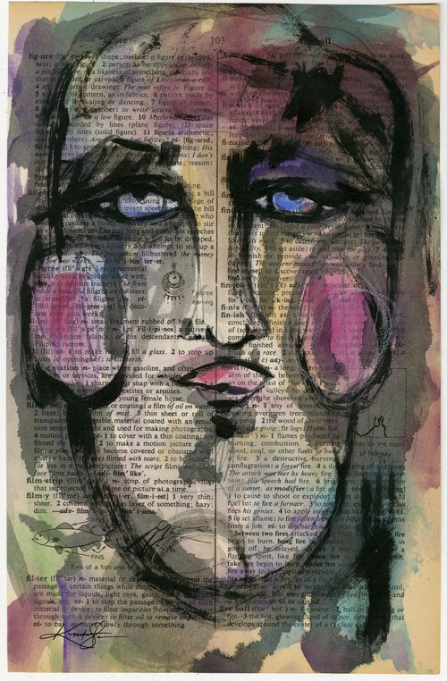 Funky Face 2020-32 - Mixed Media Painting by Kathy Morton Stanion by Kathy Morton Stanion