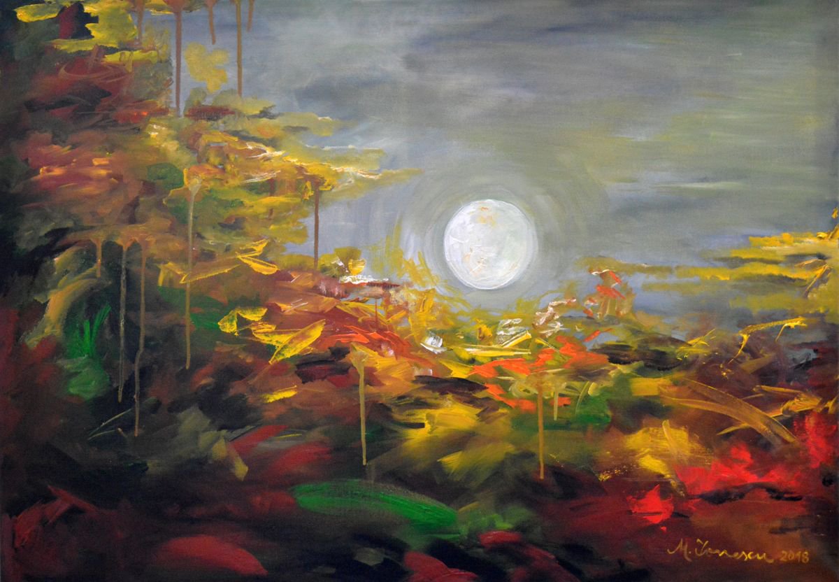 Impressionistic Landscape Oil Painting By Mihaela Ionescu, 39 X 28", "Tears From Heaven", Original Artwork