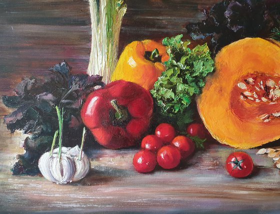 "Delicious still life." still life  liGHt original painting PALETTE KNIFE  GIFT (2016)