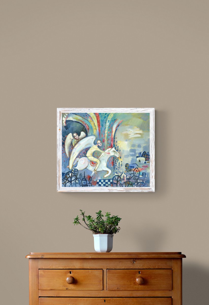 Surrealistic Portrait Oil Painting By Elena Tomilova, 24 X 20, Angels Are Humans Too, Original Artwork