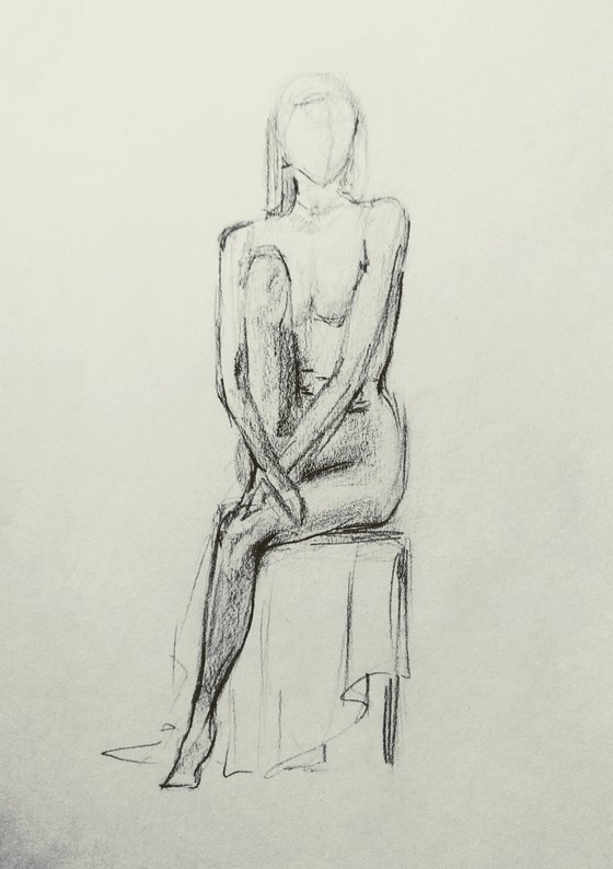 Nude. Original pencil drawing.