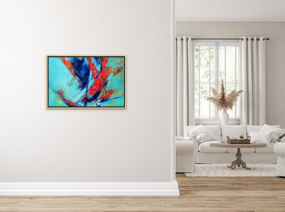 MOMENTS IN TIME II. Teal, Blue, Aqua, Navy, Red Contemporary Abstract Painting with Texture