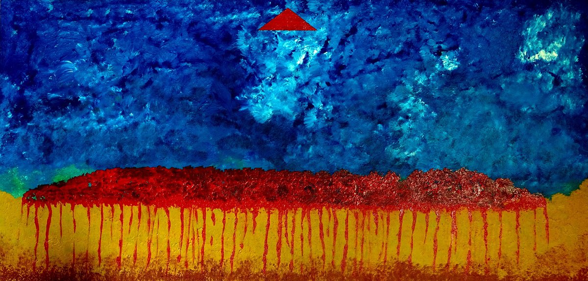Abstract Landscape Oil Painting By Cb., 48 X 24, Abstract On Mdf 36, Original Artwork
