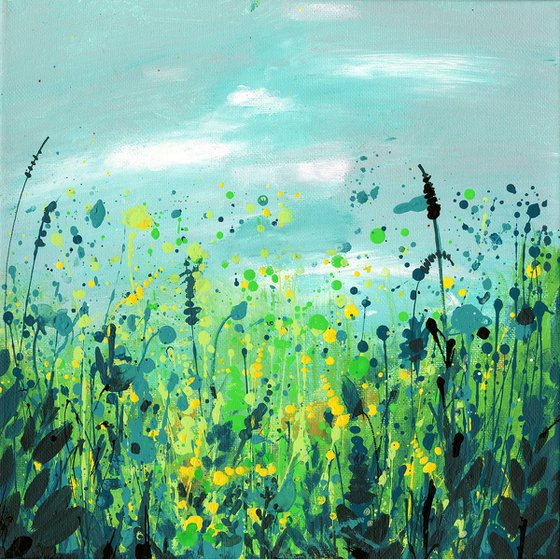 Coastal Greens  -  Abstract Meadow Flower Painting  by Kathy Morton Stanion