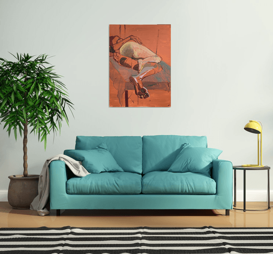 Sold - Reserved for J.M. "Portrait of a Female Nude lying on a Turquoise Drape"