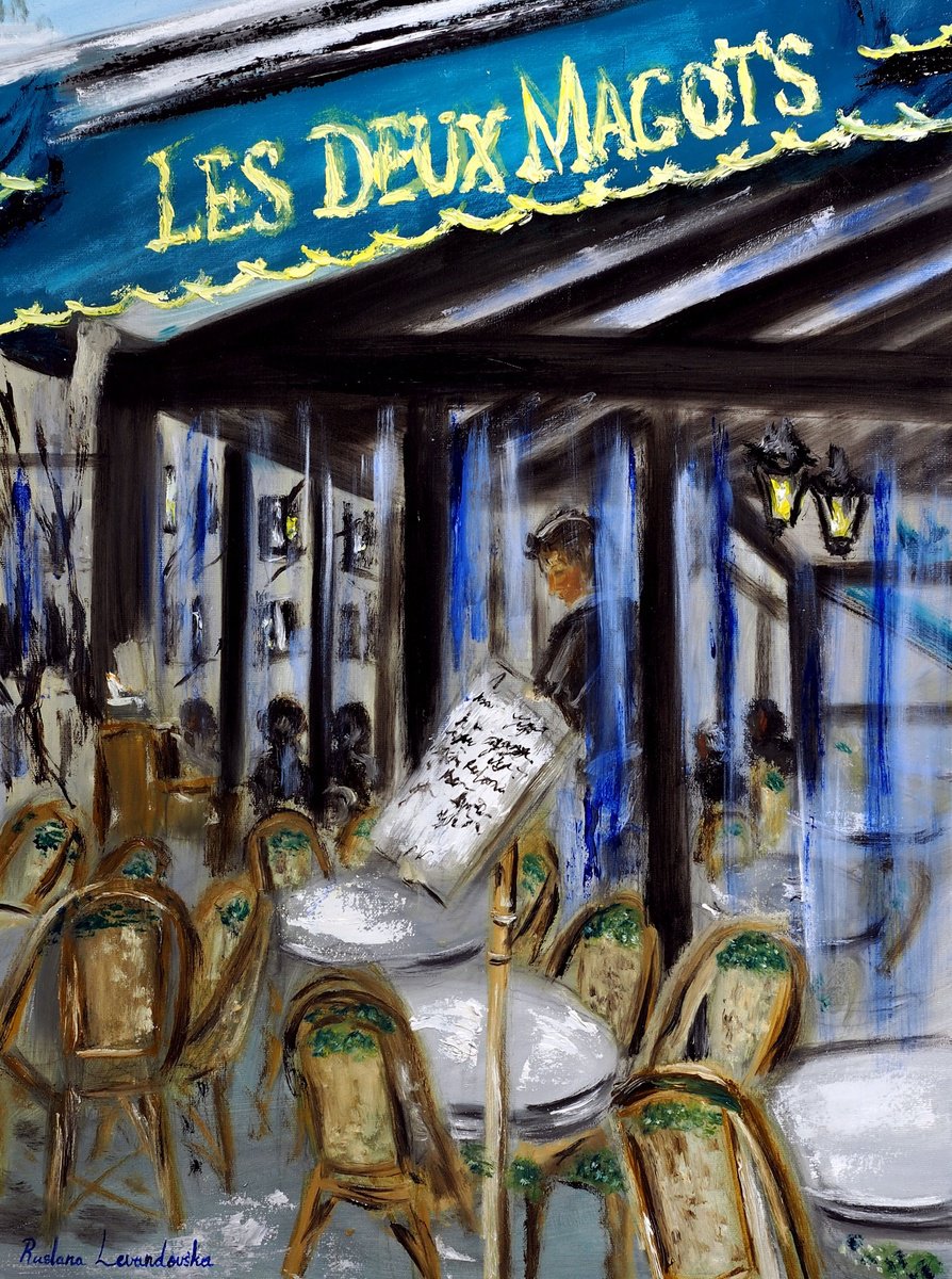 Impressionistic Cityscapes Oil Painting By Ruslana Levandovska, 18 X 24", Les Deux Magots, Paris, Original Artwork
