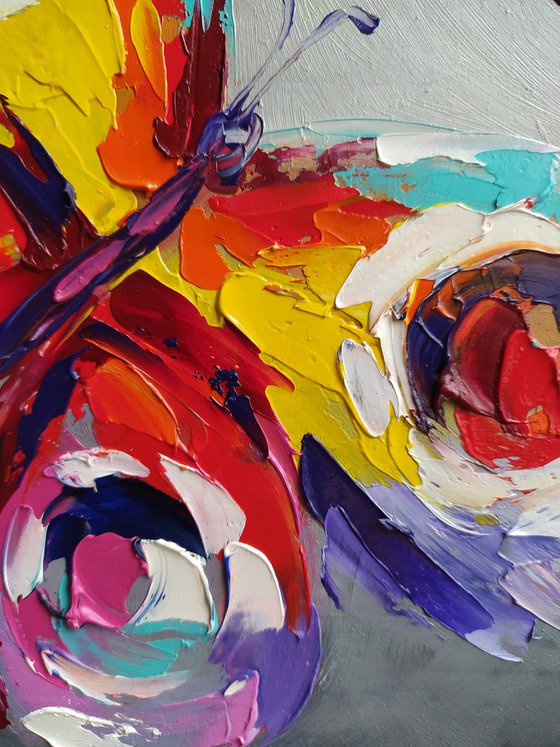 A touch of love - butterfly, love, butterfly in flight, butterfly wings, insects, oil painting, butterfly oil, butterfly art, gift, art