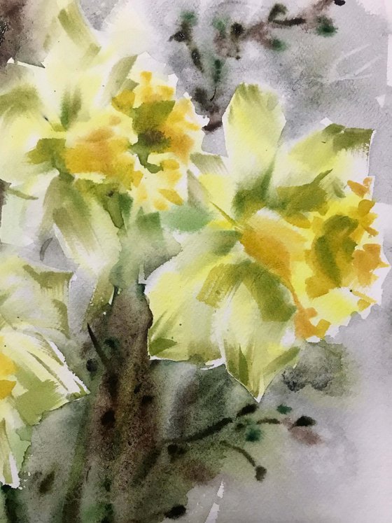 Spring yellow flowers. One of a kind, original painting, handmad work, gift.
