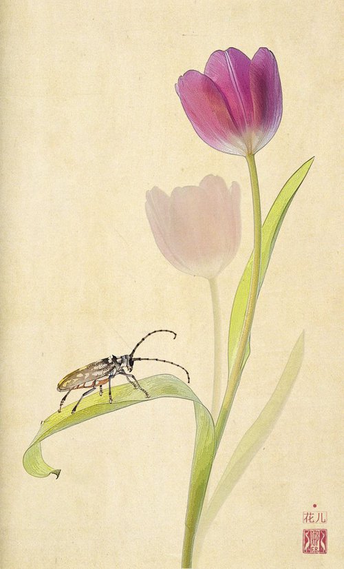 Tulips with beetle by Fionna Bottema