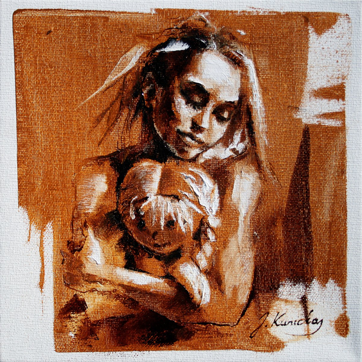 Impressionistic Portrait Oil Painting By Jonas Kunickas, 8 X 8, Jk19-0423A Doll, Original Artwork