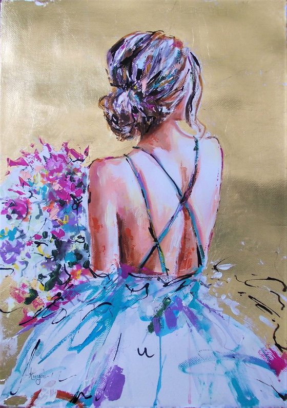 Heavenly Μoment -Ballerina-figurative Painting on Paper