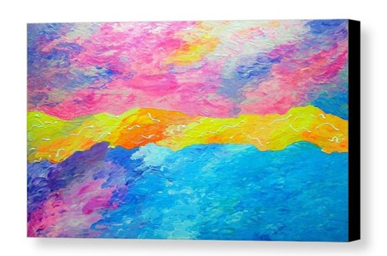 Awakening -  large, abstract colorful aerial sky painting; home, office decor; gift idea