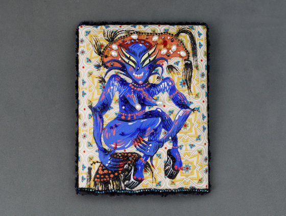 Blue Goddessю Nude, erotic. Painting - Brooch