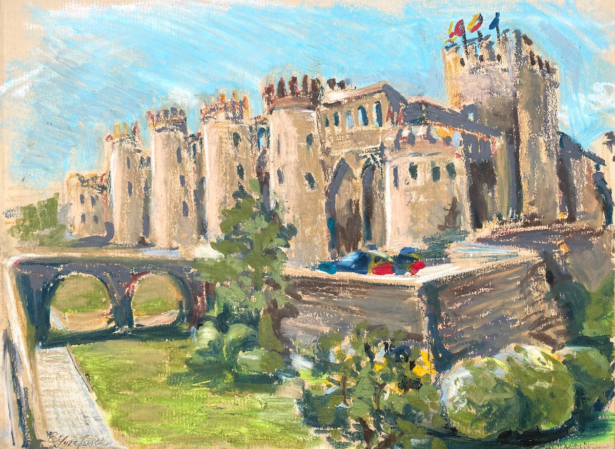 Impressionistic Pastel Drawing , Aljaferi?a Palace, Zaragoza By Elena Yuzefovich, 16 X 12, Artwork For Sale On Artfinder