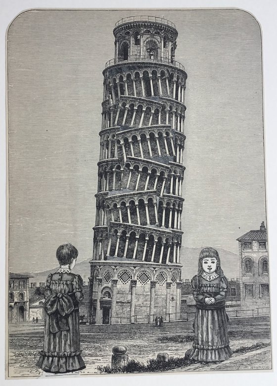 Two children at the leaning tower of Pisa