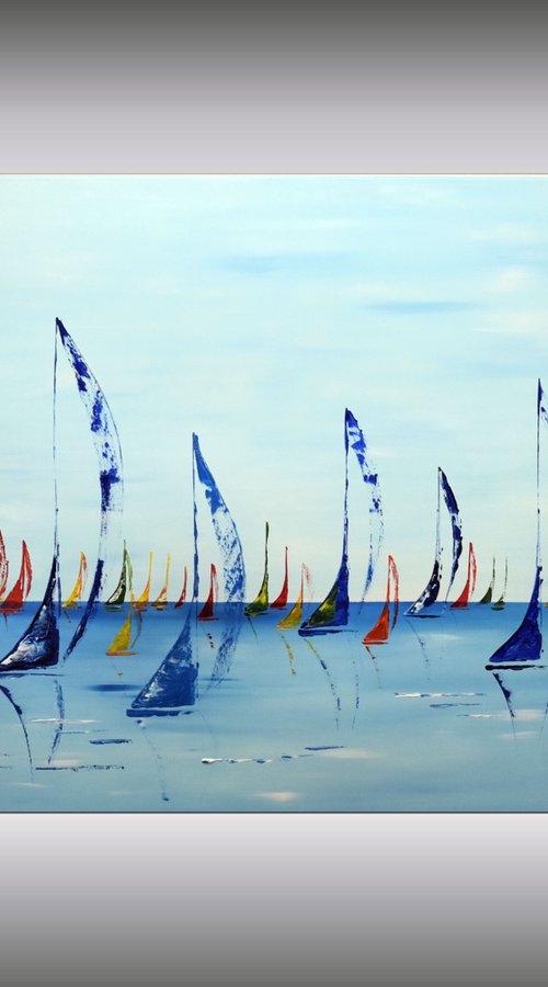 Happy Summer  - XXL  Abstract- Colourfull Sailboat Painting- Large Acrylic Art Canvas Wall Art Ready to hang by Edelgard Schroer