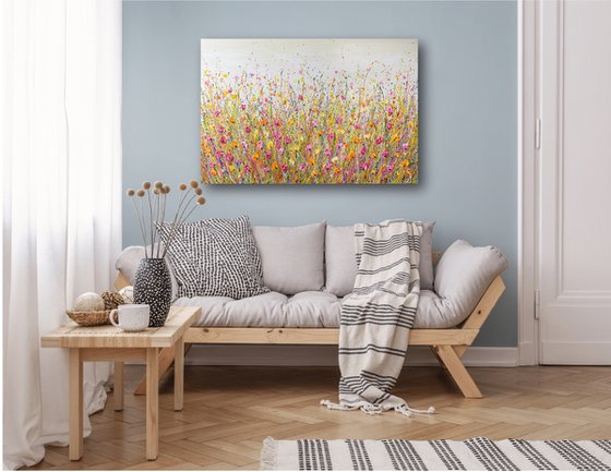 Bright Yellow Meadow - Wildflower Field Textured Painting