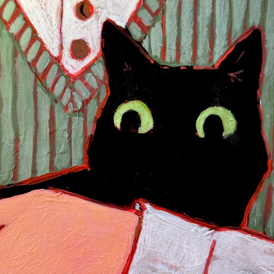Woman with black cat