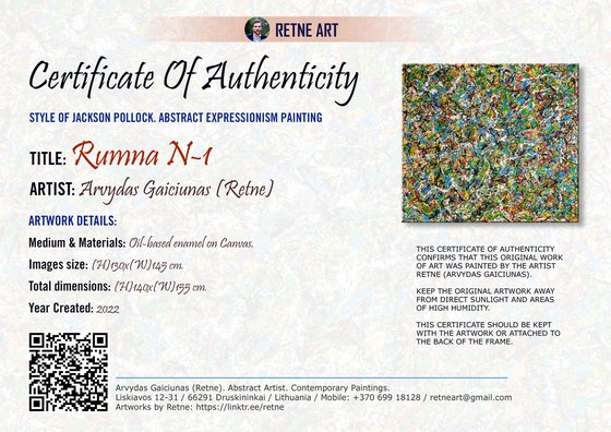 Rumna N-1 (H)140x(W)155 cm. Oil-based enamel on Unframed Raw Cotton Canvas