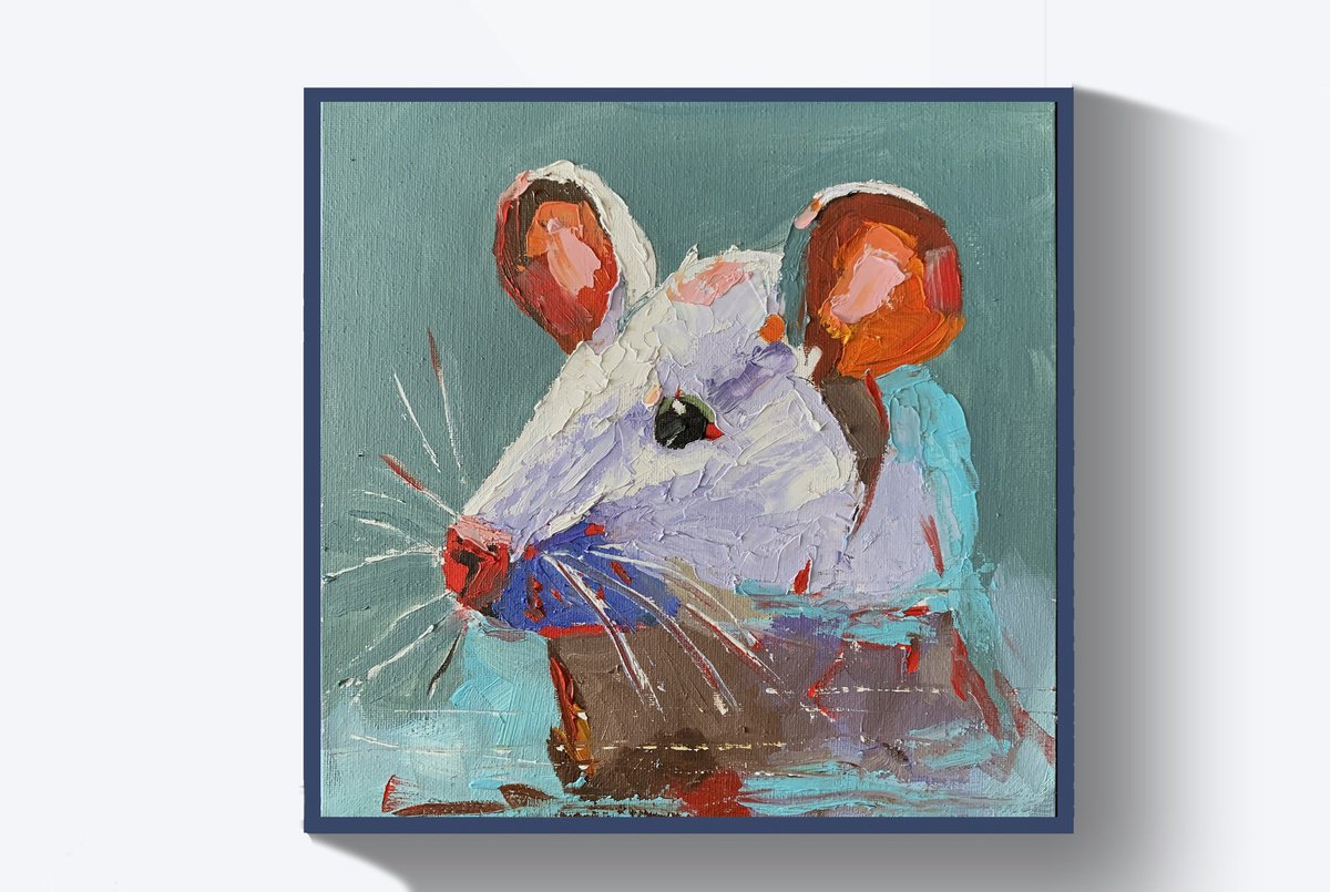 Impressionistic Animal Oil Painting By Vita Schagen, 10 X 10", Mouse., Original Artwork
