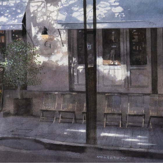 Dappled Light at a Street Cafe/Watercolor