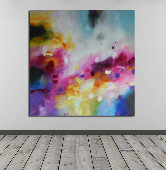 Abstract pink and purple painting - Garden of Delights series - Petals raining