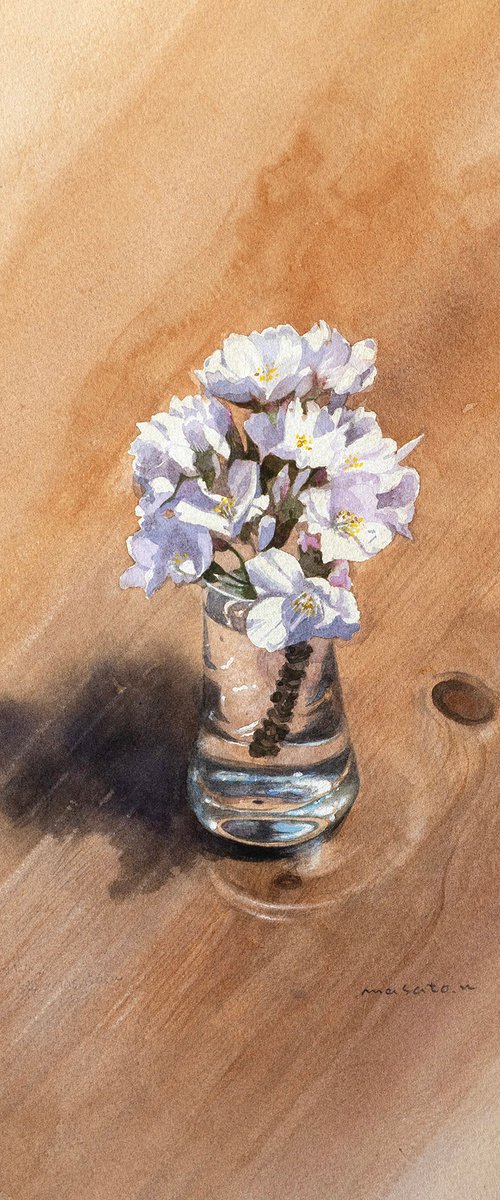 Cherry Blossoms in a Small Glass Vase by Masato Watanabe