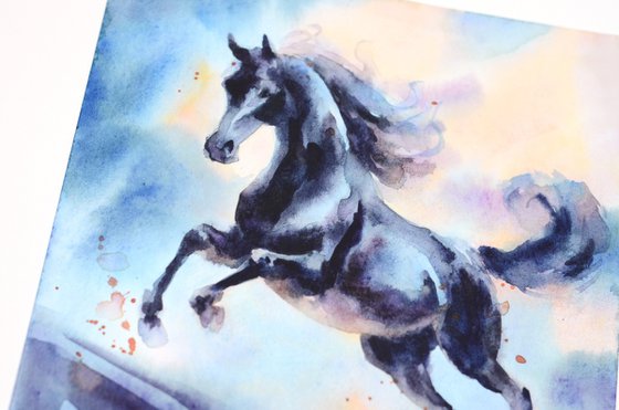 Black horse, small watercolor