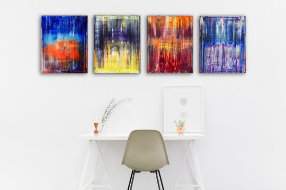 "Melting Point" - Save As A Series - Original Large PMS Abstract Quadriptych Oil Paintings On Canvas - 64" x 20"