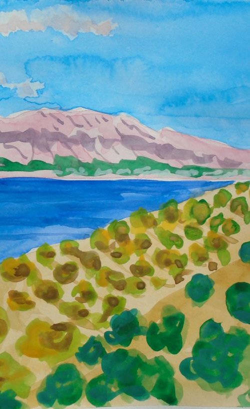 Terraced mountains overlooking Sierra Bernia by Kirsty Wain