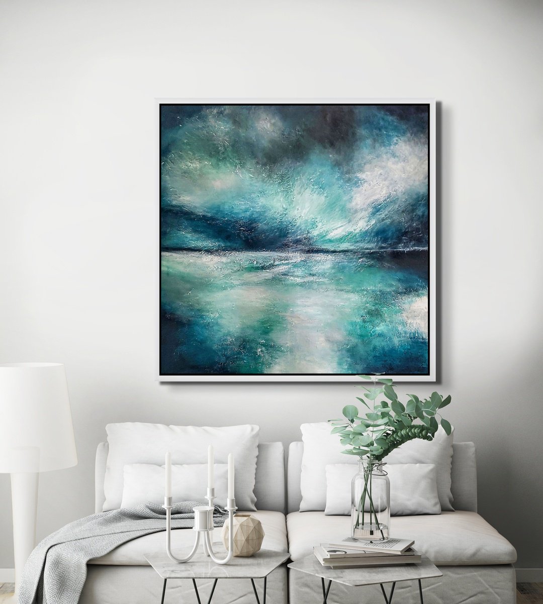 Abstract Landscape Acrylic Painting By Alexandra Petropoulou, 39 X 39, Patmos Island, Original Artwork