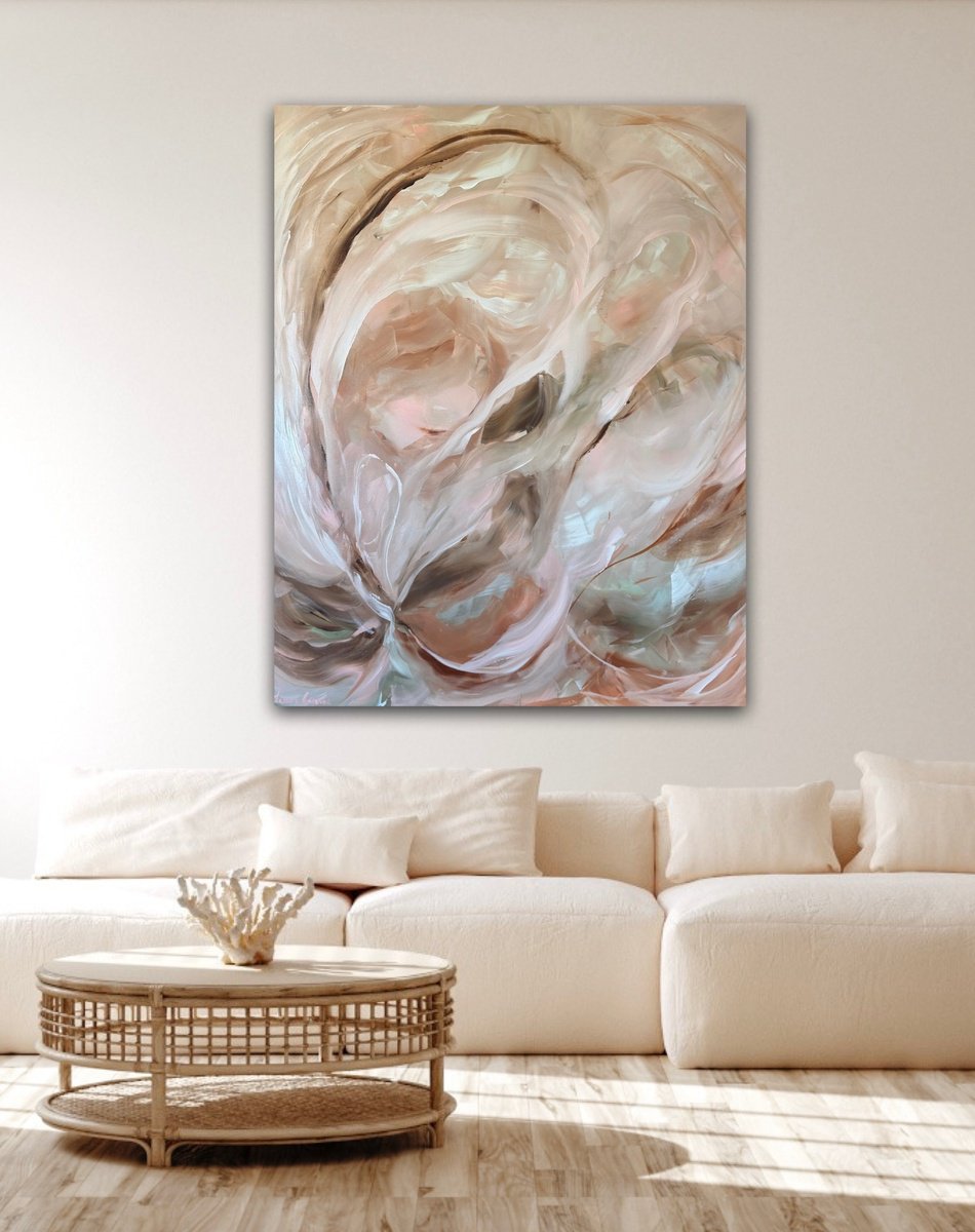 Abstract Botanical Acrylic Painting By Ivana Gigovic, 39 X 47, Soft Bloom, Original Artwork