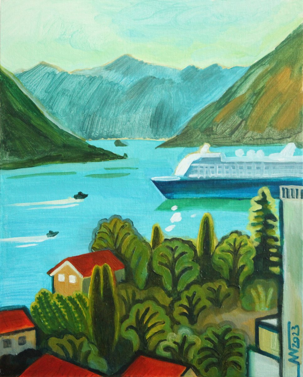 Landscape Acrylic Painting By Marina Gorkaeva, 16 X 20", View From The Window, Original Artwork