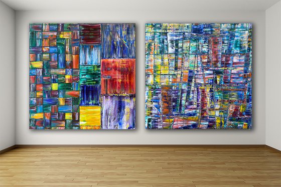 "Structural Integrity" - FREE International Shipping and Save As A Series - Original Xt Large PMS Abstract Diptych Oil Paintings On Canvas - 120" x 60"