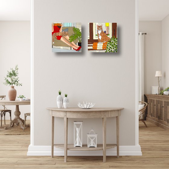 Cat Capers Lounging 2 30cm x 30cm