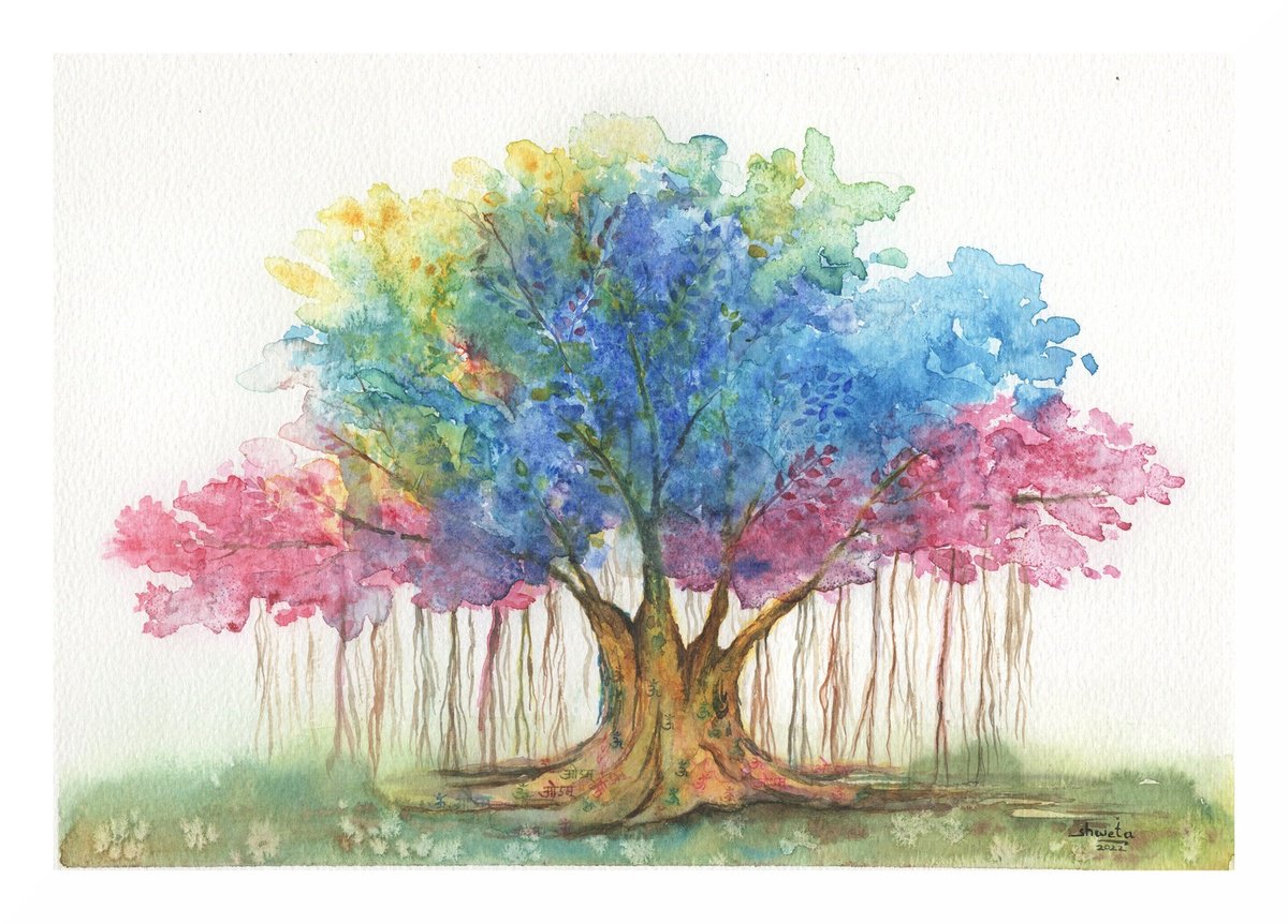 Impressionistic Watercolour , Tree Of The World By Shweta Mahajan, 12 X 8, Artwork For Sale On Artfinder